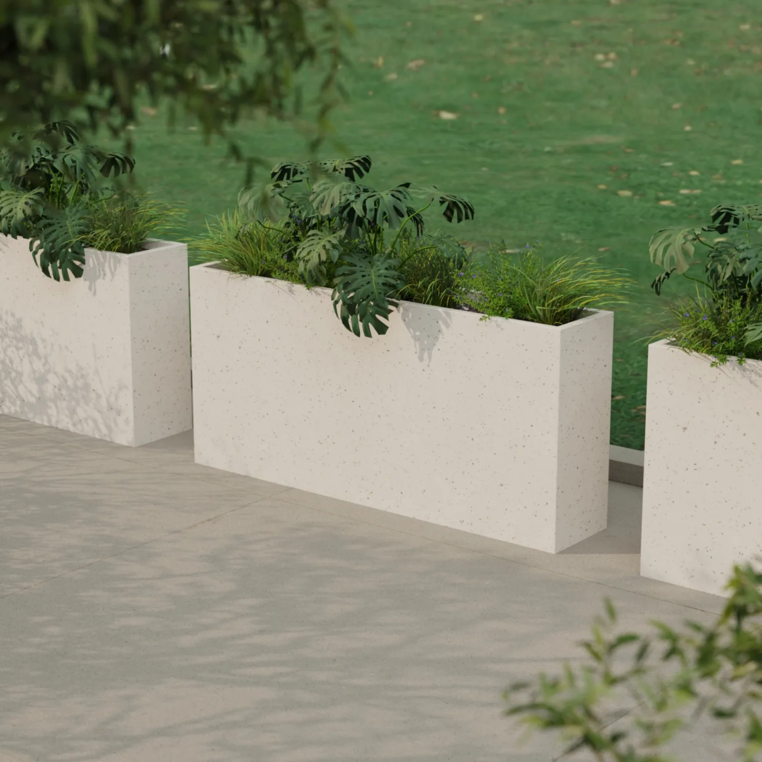 Вертикальное напольное кашпо из стеклопластика 30x150x70 Белый Терраццо