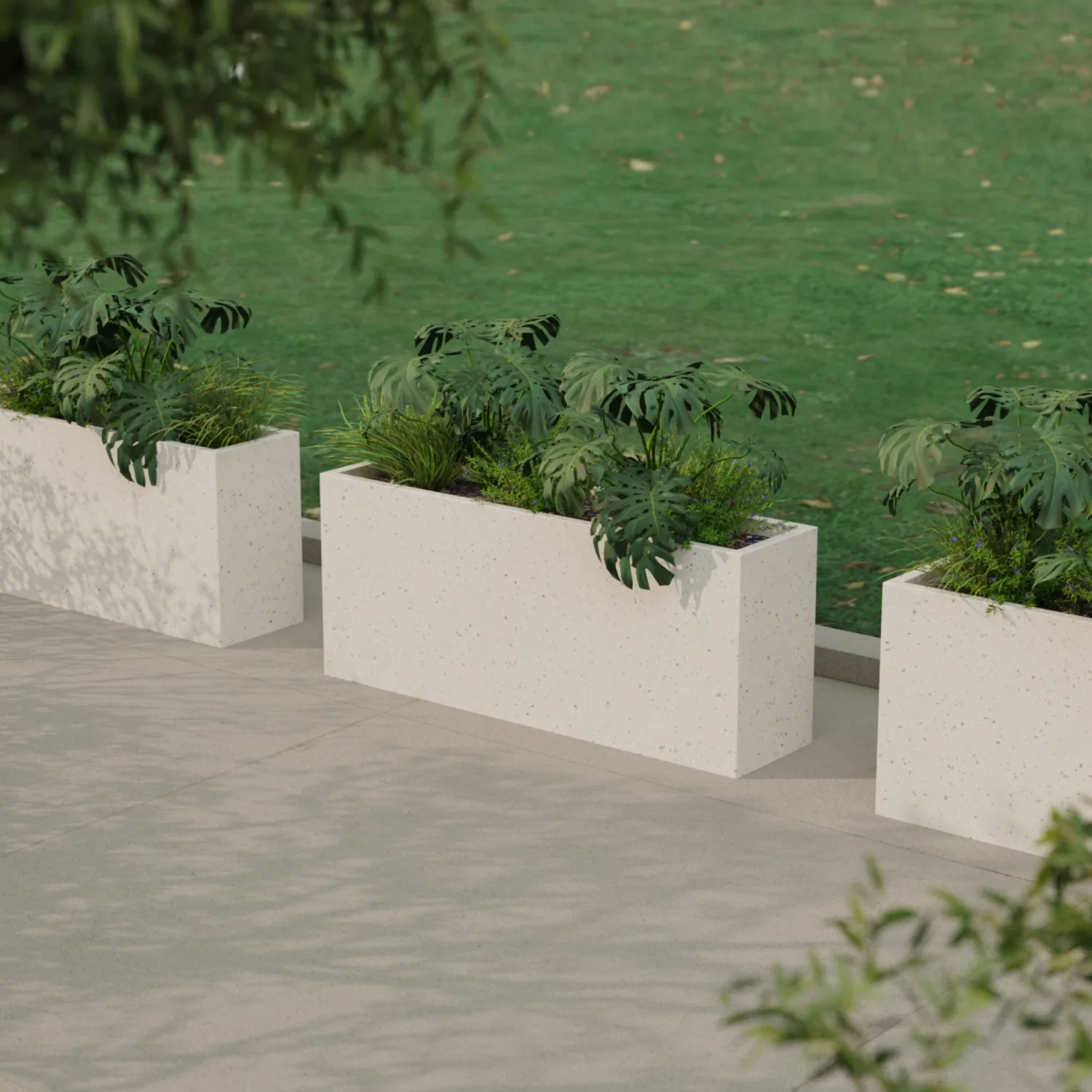 Вертикальное напольное кашпо из стеклопластика 30x120x50 Белый Терраццо