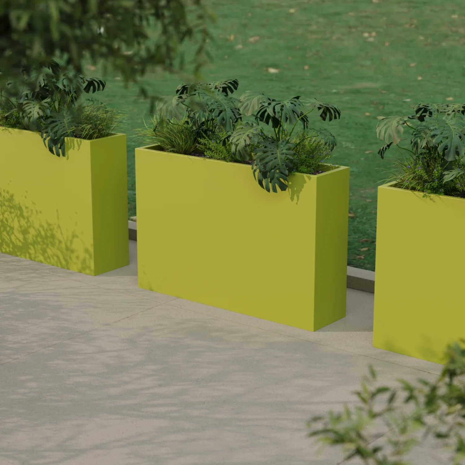 Вертикальное напольное кашпо из стеклопластика 30x120x80, зелёный RAL 6021