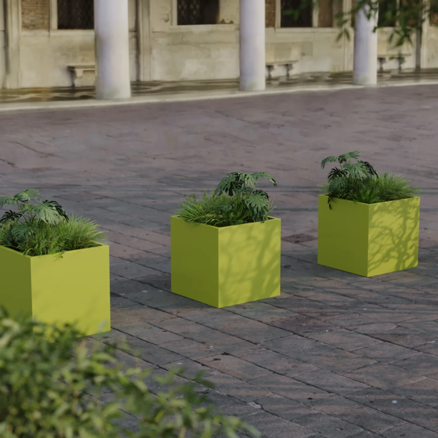 Квадратное напольное кашпо из стеклопластика 60x60x60, зелёный RAL 6021