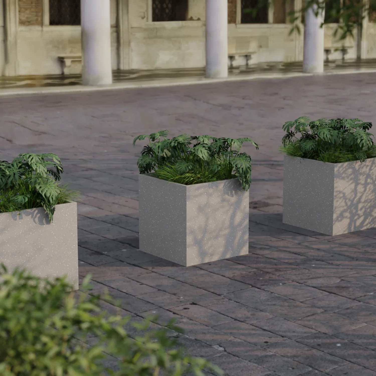 Square Floor Planter Light Gray Terrazzo 70x70x70
