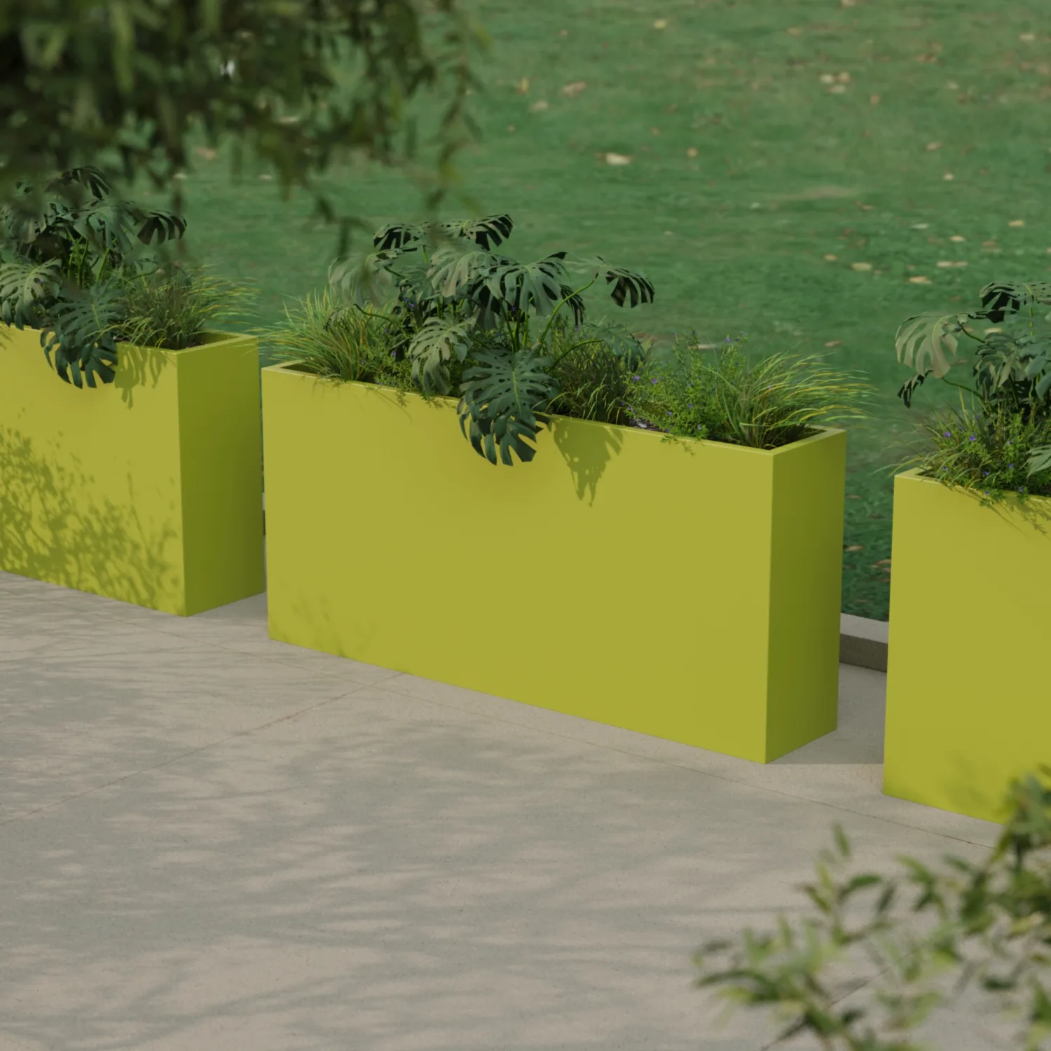 Vertical Floor Pot 30×150×70 cm, Green RAL 6021, Fiberglass Composite