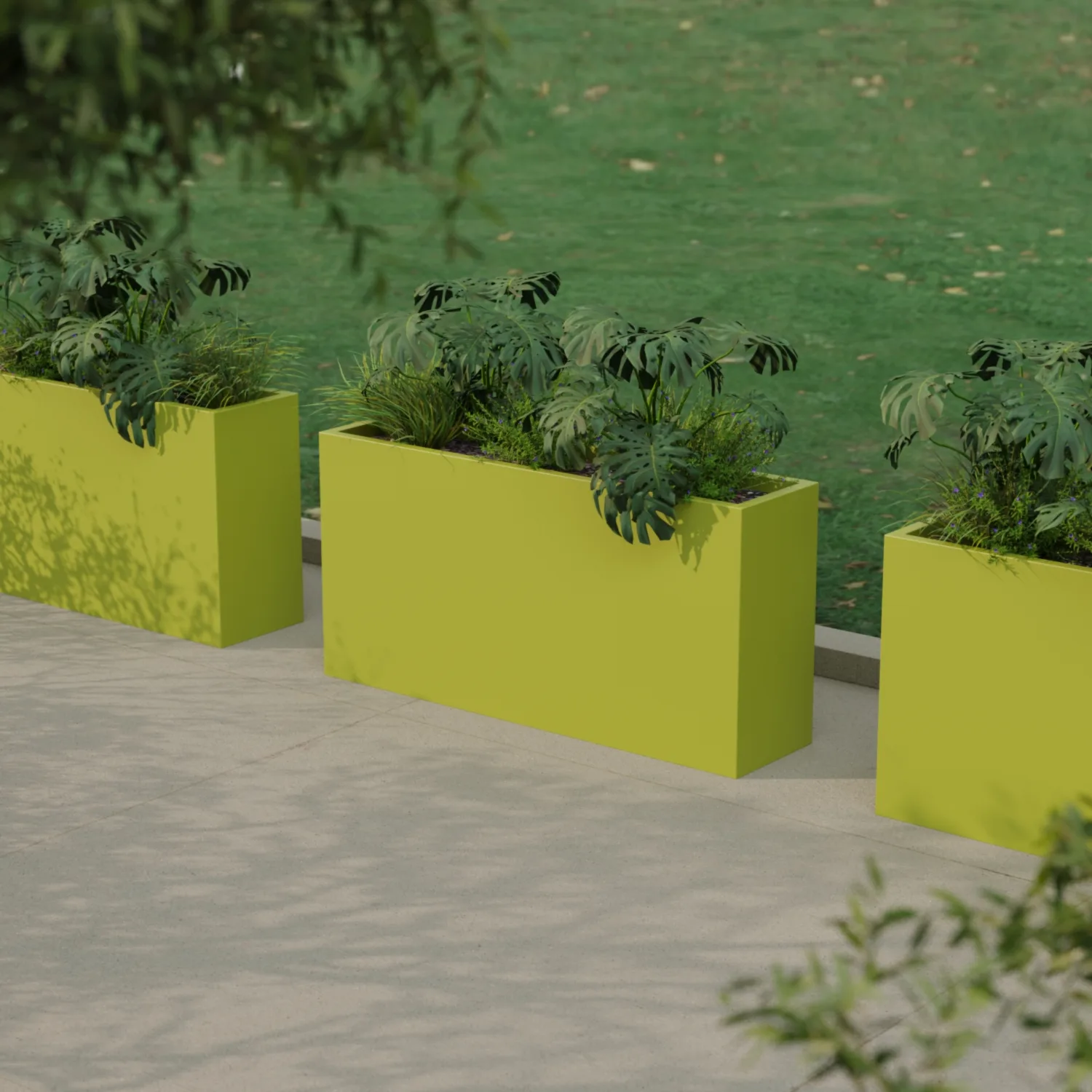 Вертикальное напольное кашпо из стеклопластика 30×120×60, зеленый RAL 6021