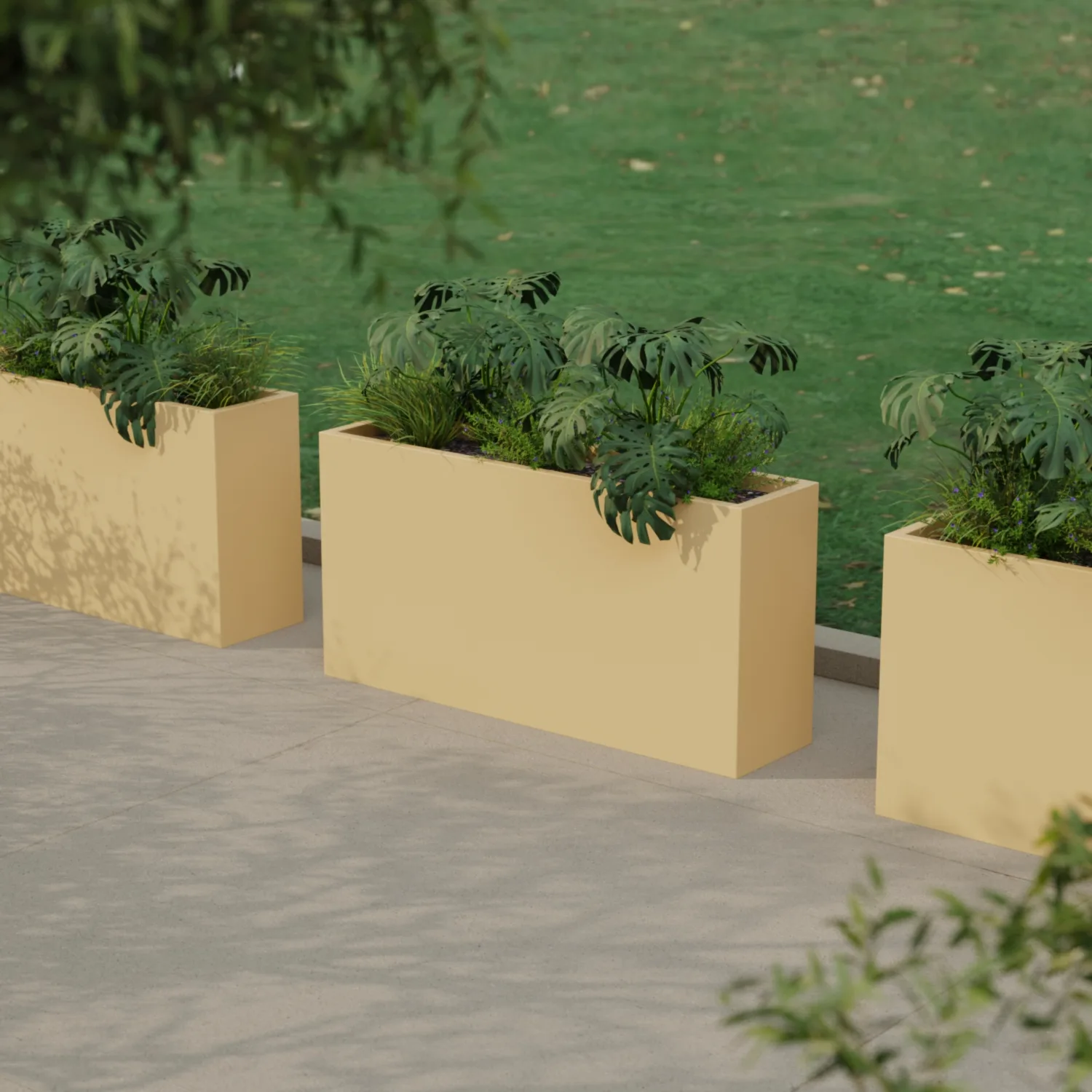 Vertical floor planter made of fiberglass 30x120x60 ivory