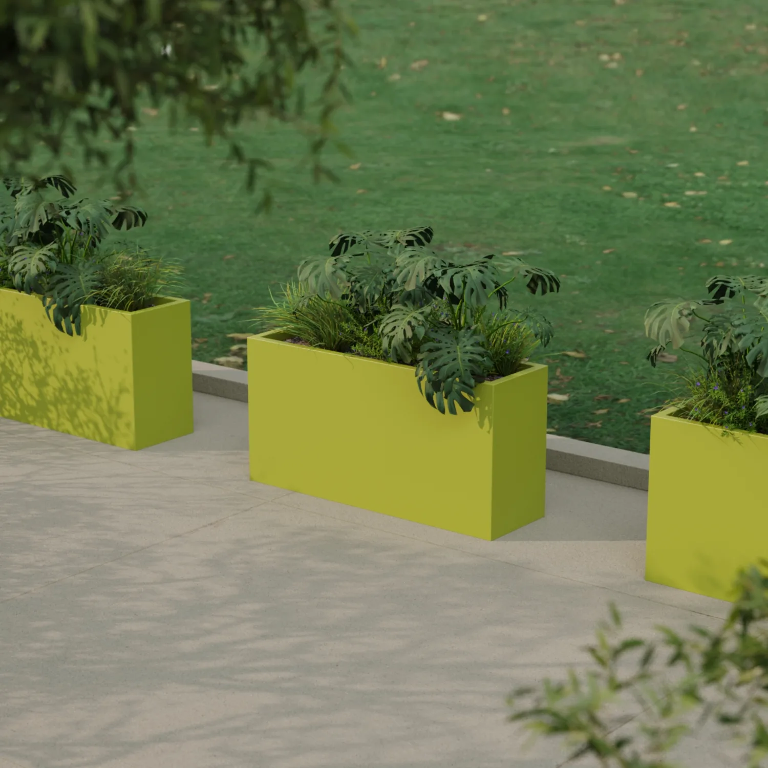 Vertical Floor Pot 30x100x50 Made of Fiberglass, Green RAL 6021