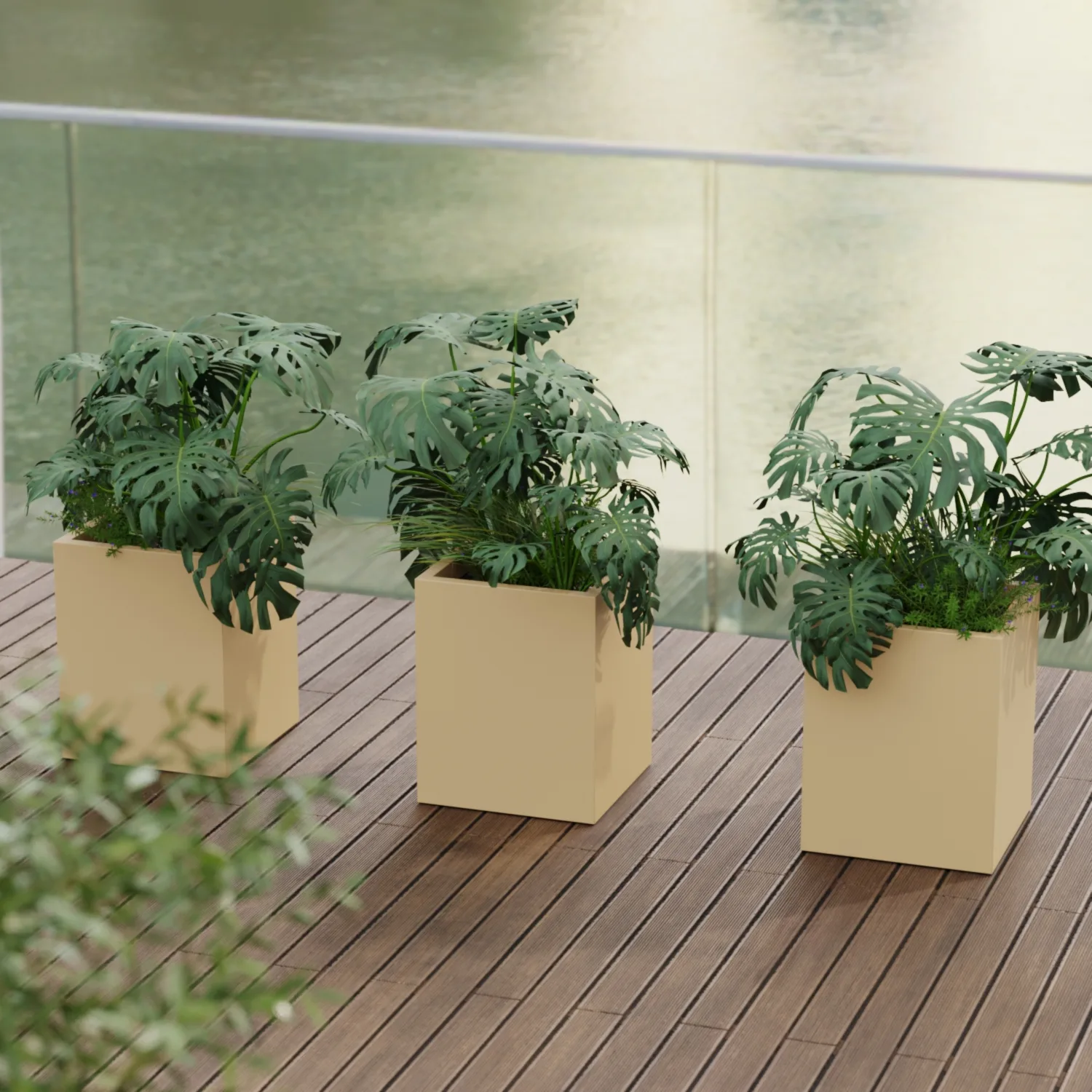 Vertical Floor Planter 40x40x50 in Fiberglass Ivory