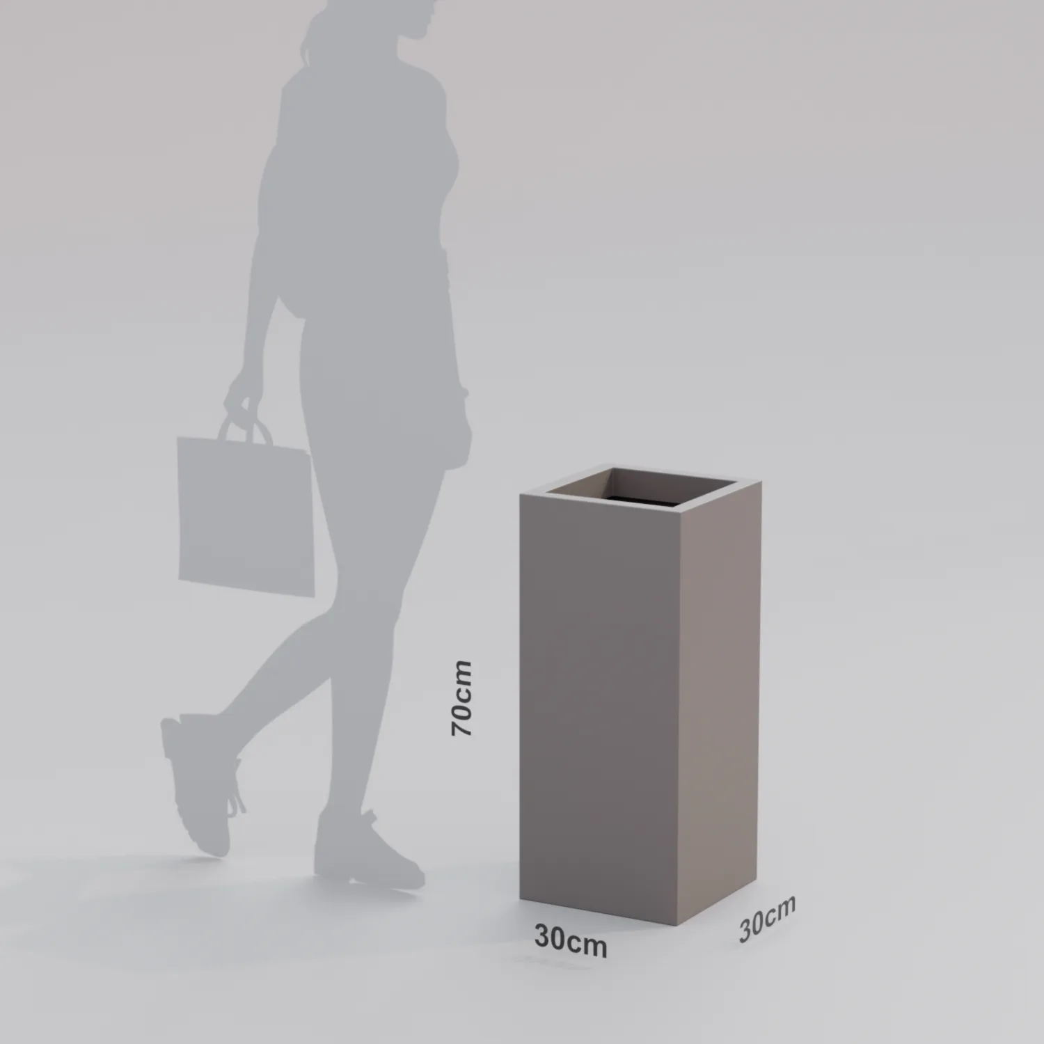 Вертикальное напольное кашпо 30x30x70 из стеклопластика, зелёный RAL 6021