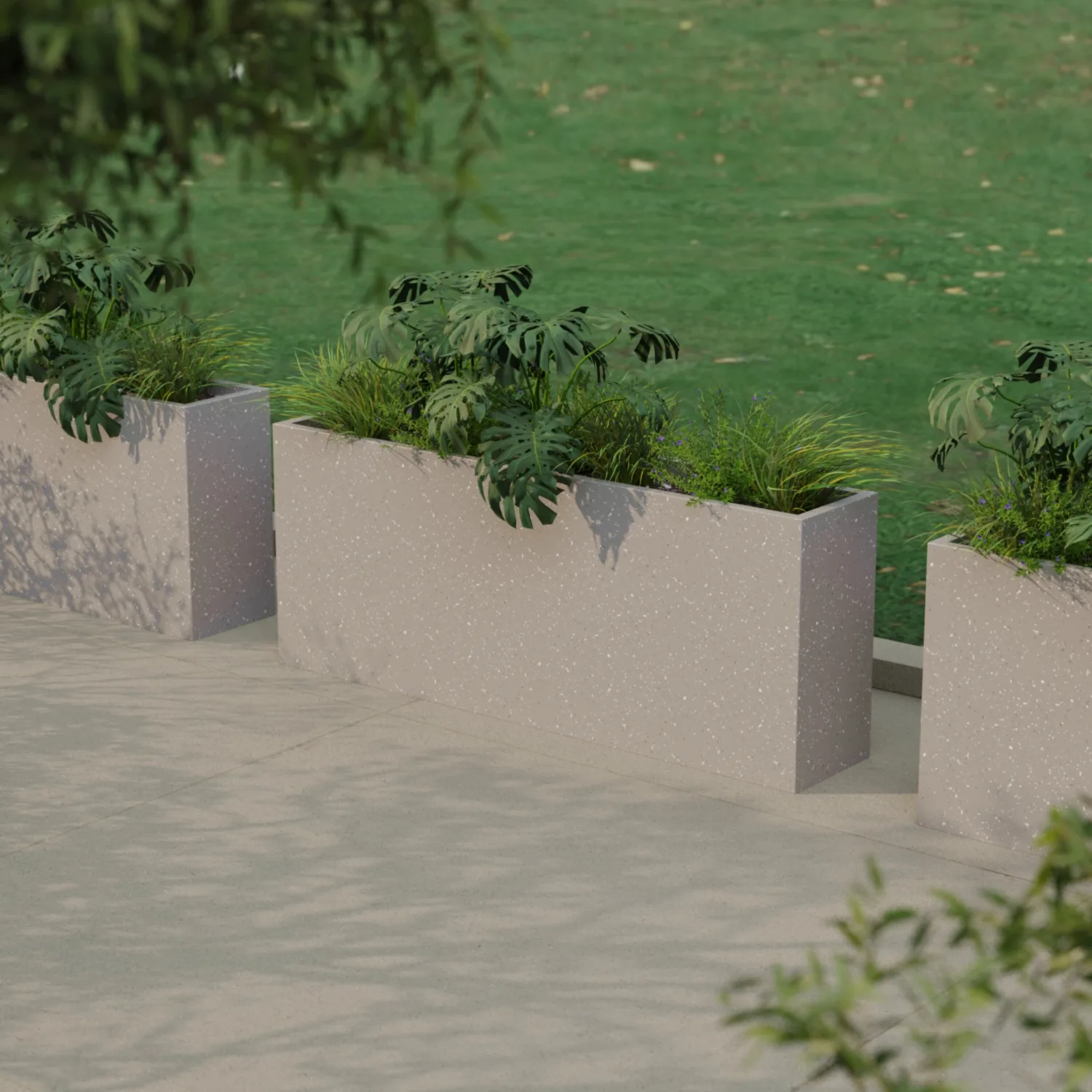Vertical floor planter made of fiberglass 30×150×60 Light gray terrazzo