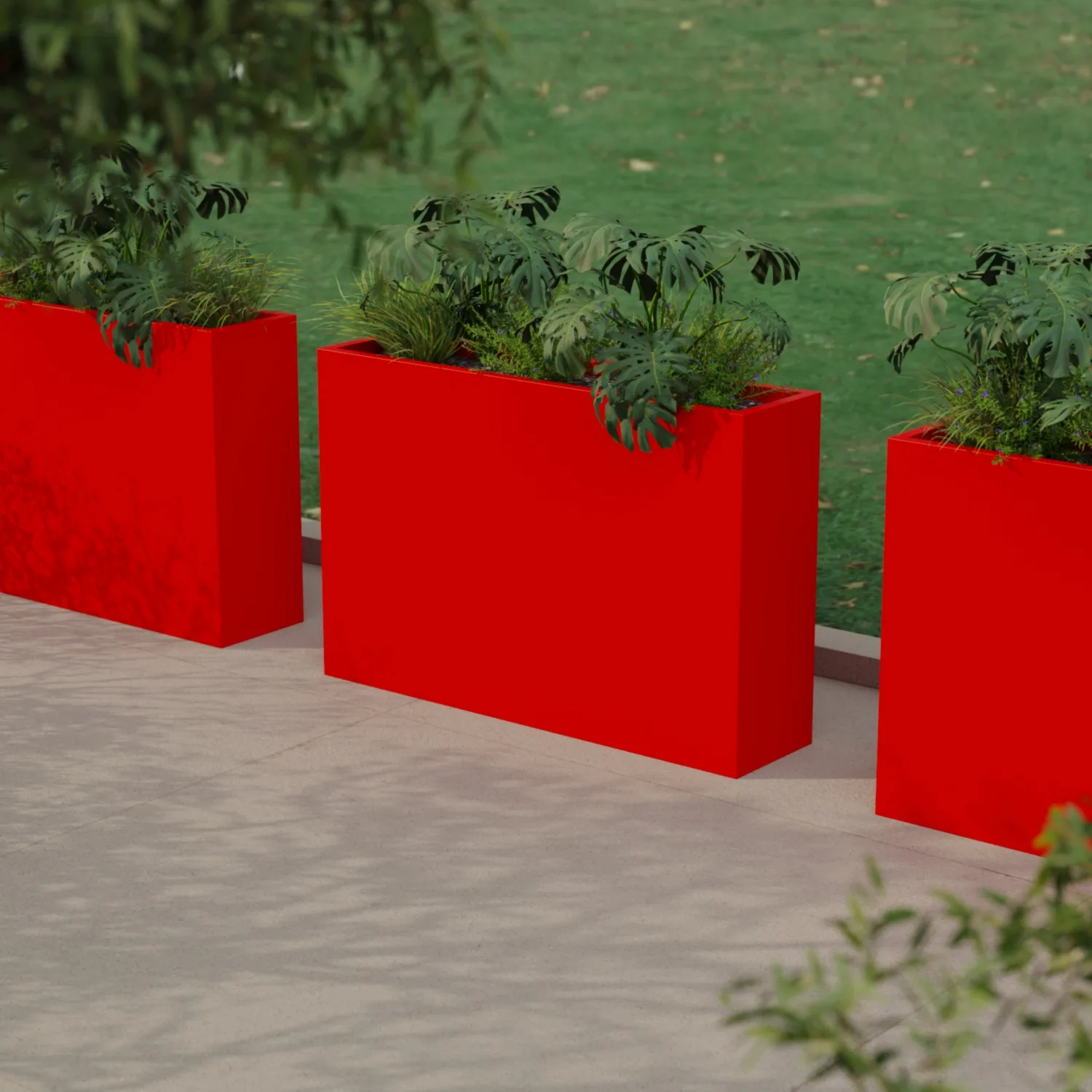 Вертикальное напольное кашпо из стеклопластика 30x120x80, красный RAL 3000