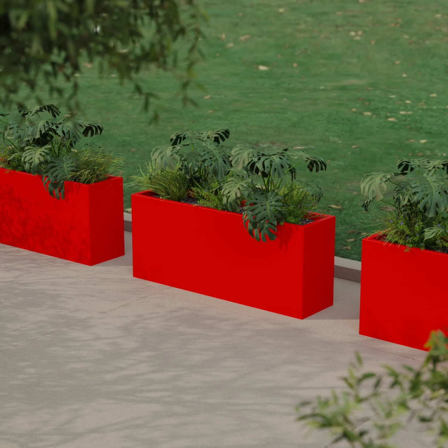 Vertical Floor Pot 30x120x50 Made of Fiberglass, Red RAL 3000
