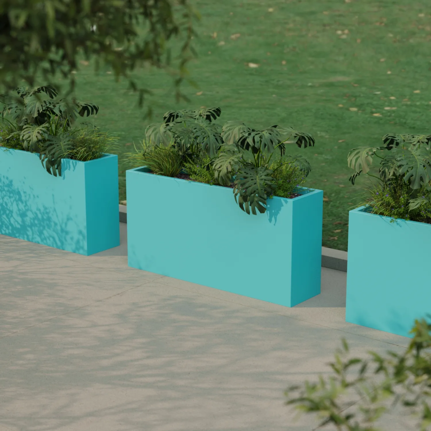 Вертикальное напольное кашпо из стеклопластика 30x120x60, бирюзовый RAL 5018
