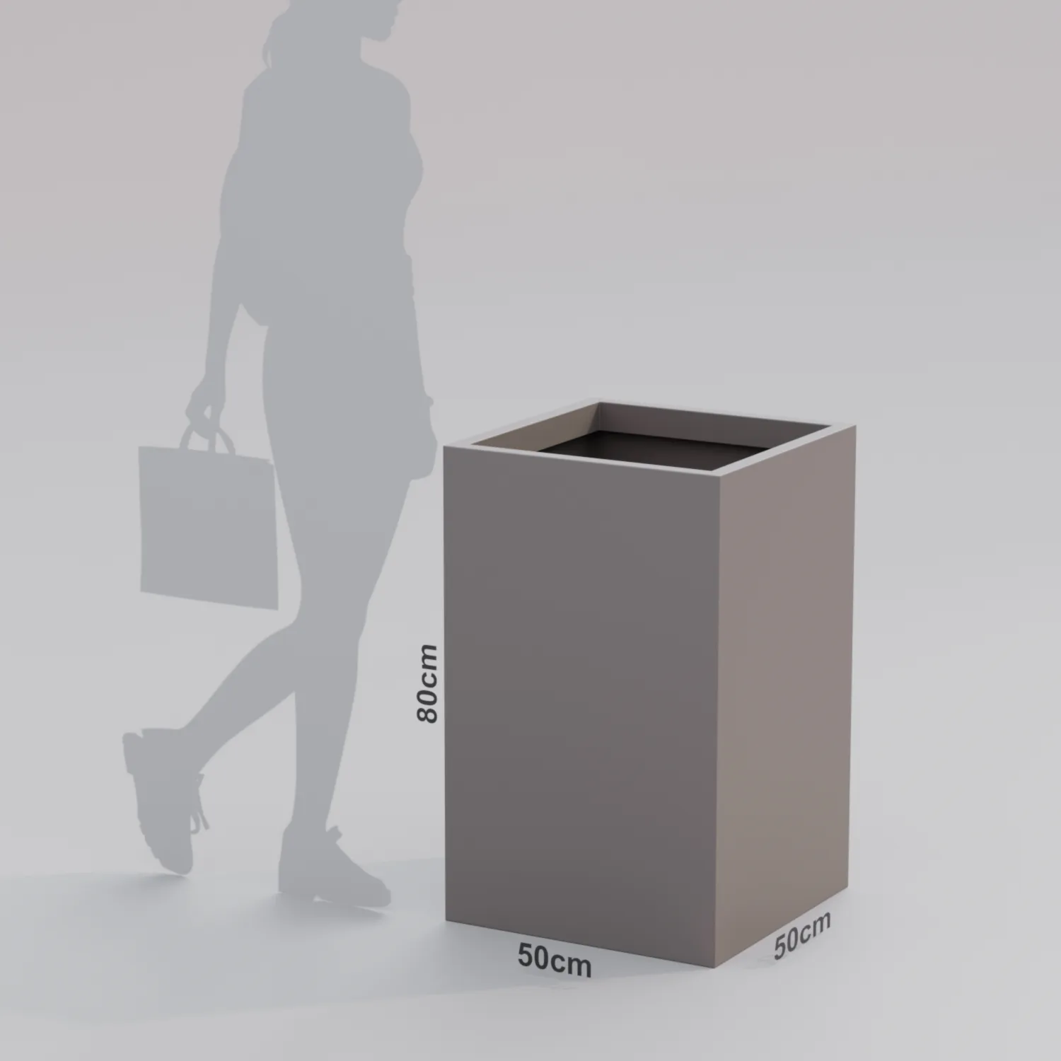 Вертикальное напольное кашпо 50x50x80 из стеклопластика, зелёный RAL 6021