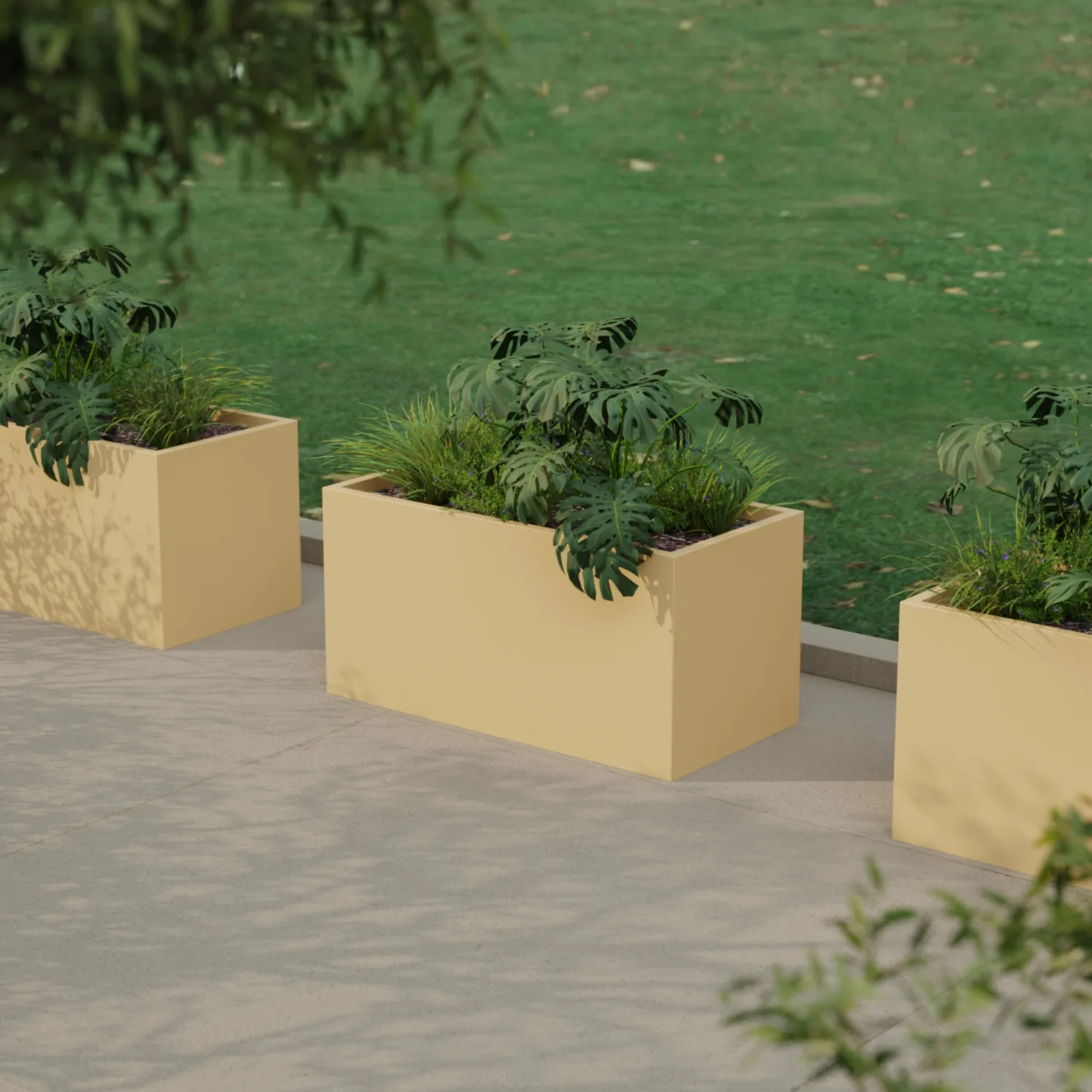 Vertical Floor Planter 50×100×50 cm, Fiberglass, Ivory (RAL 1015)