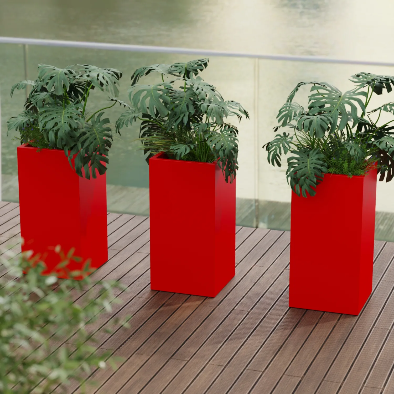 Vertical floor planter 40x40x80 made of fiberglass, red RAL 3000