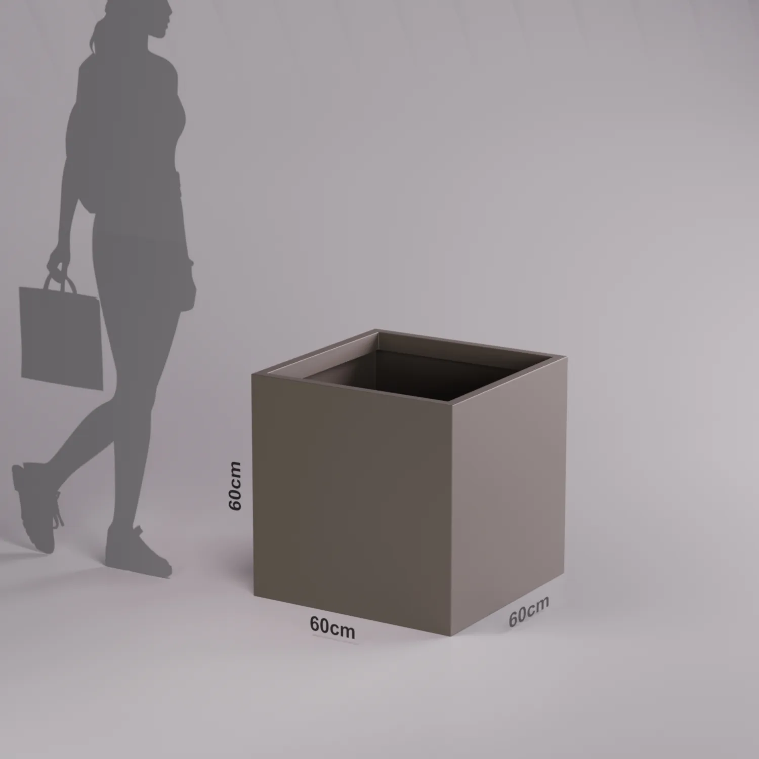Квадратное напольное кашпо из стеклопластика 60x60x60 см, белый терраццо