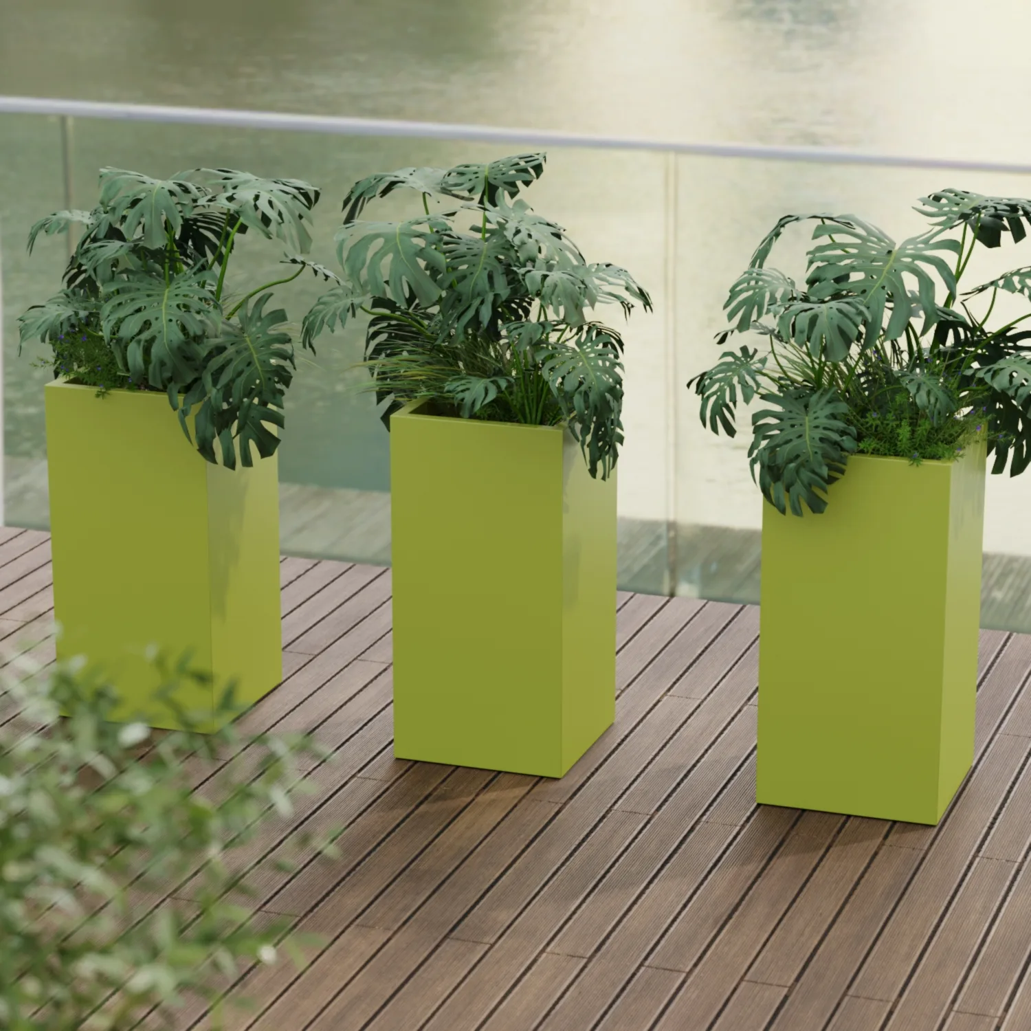 Vertical Floor Planter 40x40x80, Green RAL 6021, Fiberglass