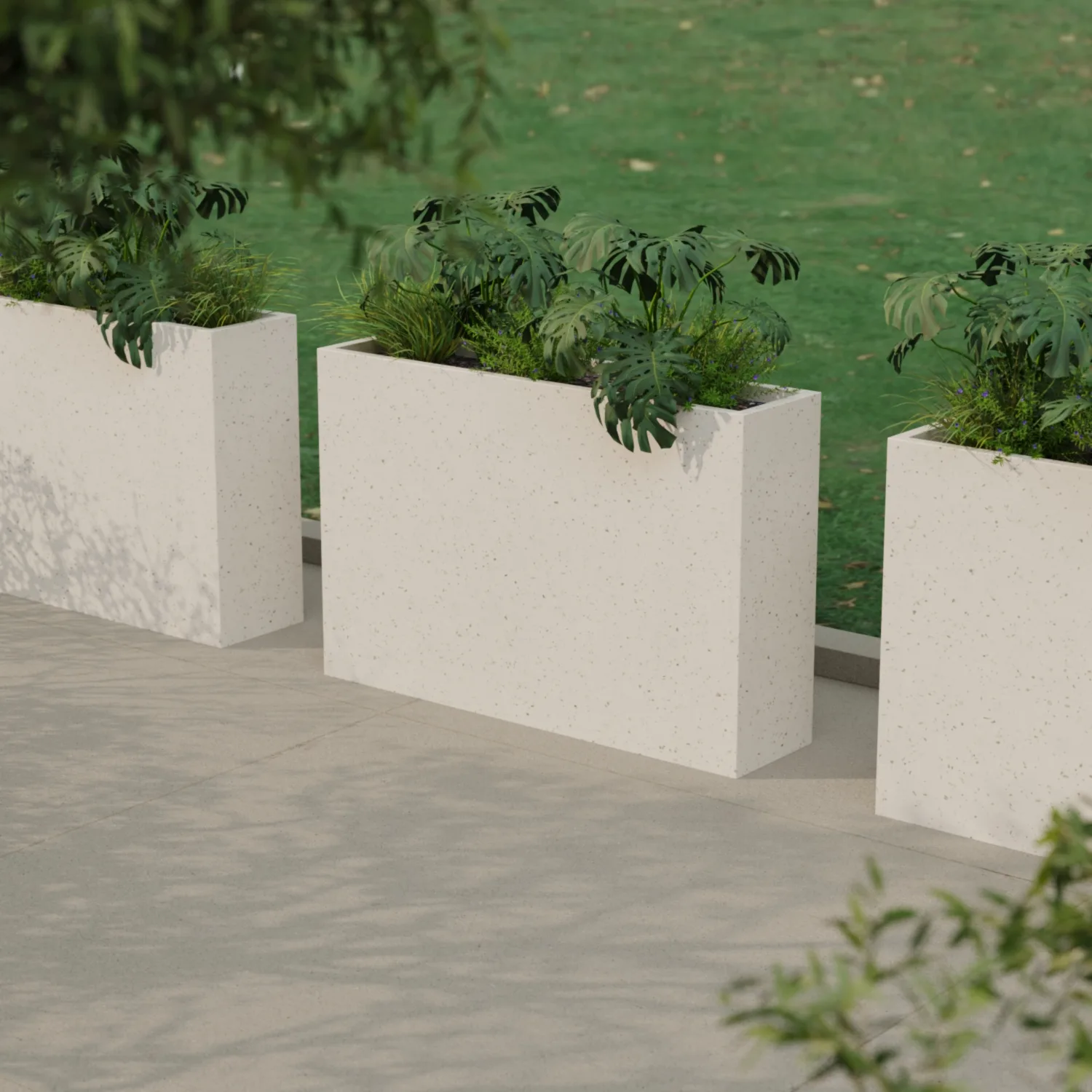 Вертикальное напольное кашпо из стеклопластика 30x120x80 Белый терраццо