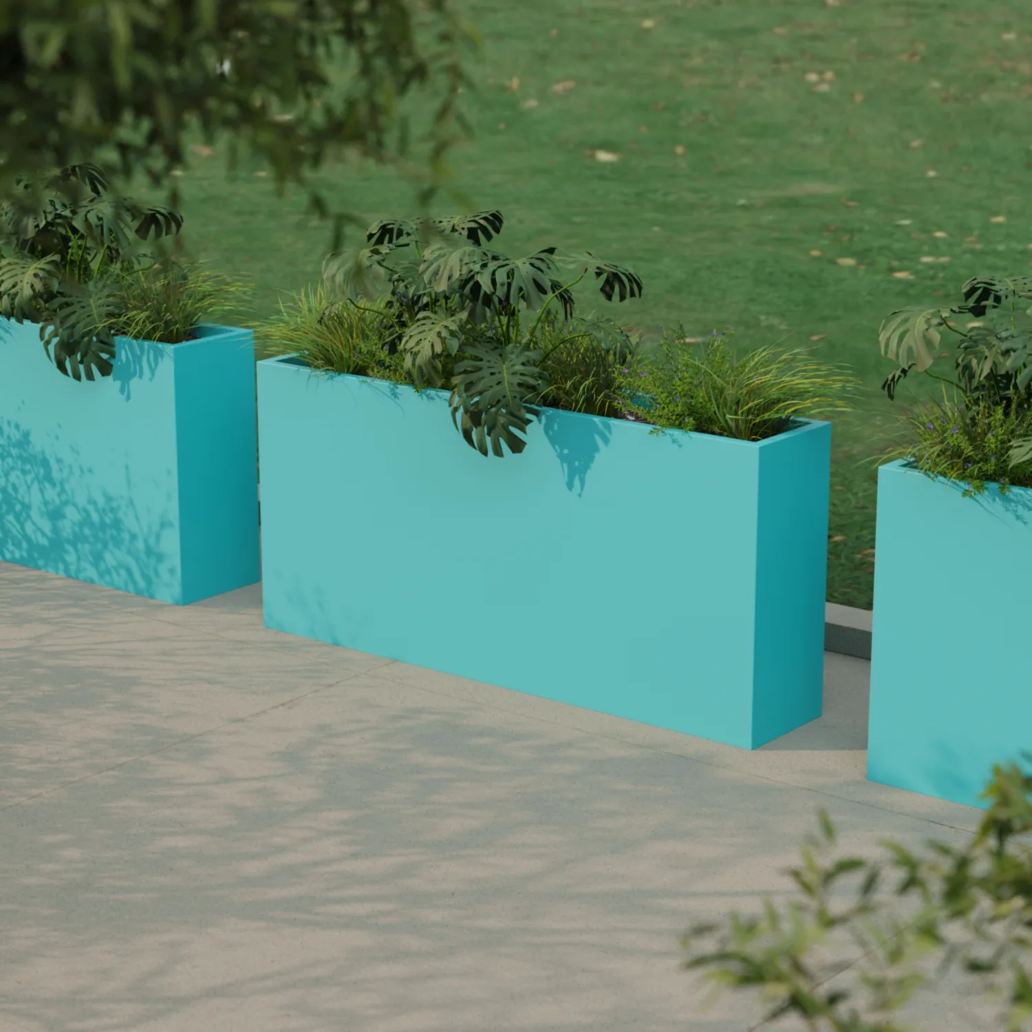 Вертикальное напольное кашпо из стеклопластика 30×150×70 см, бирюзовый RAL 5018
