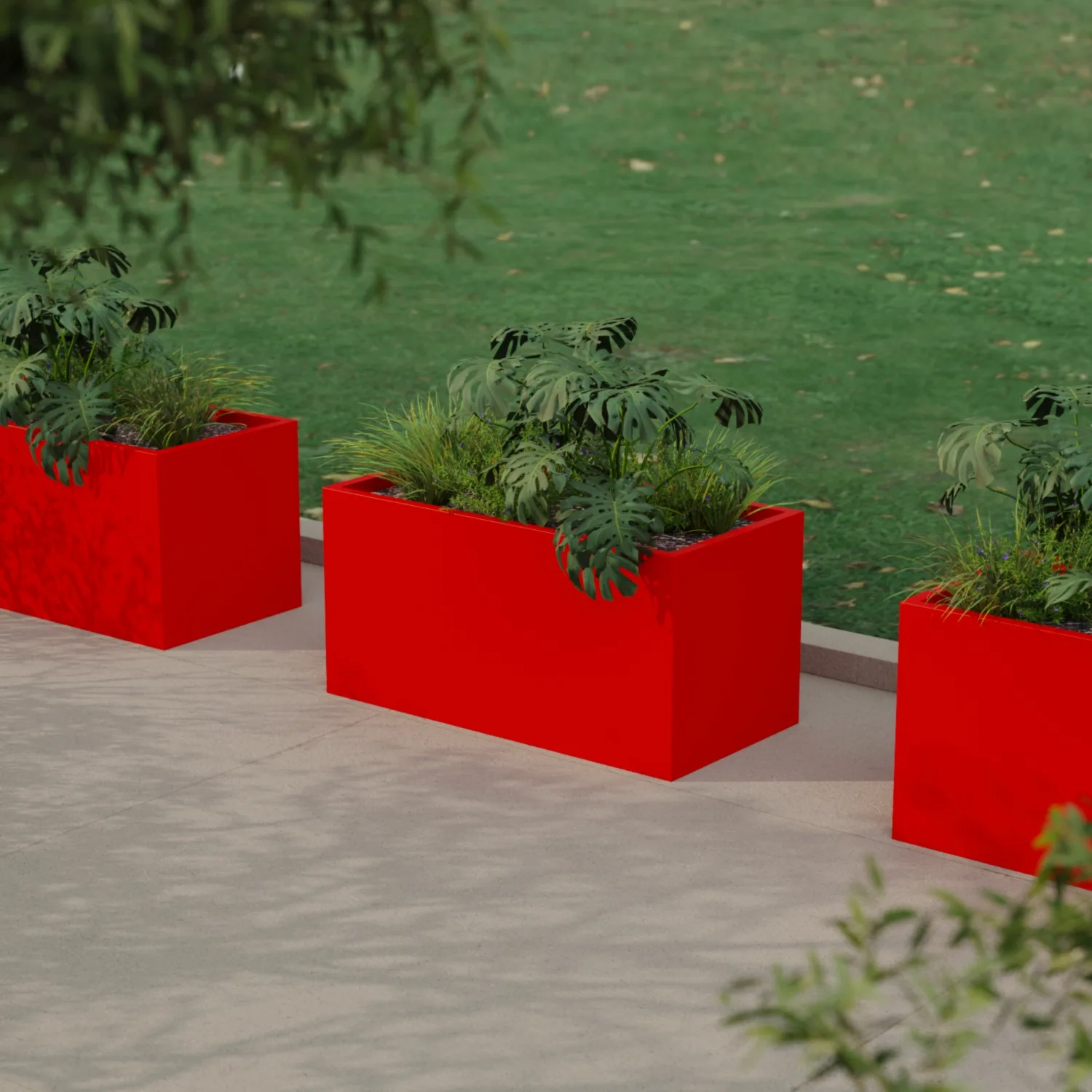 Vertical floor planter made of fiberglass 50x100x50, red RAL 3000