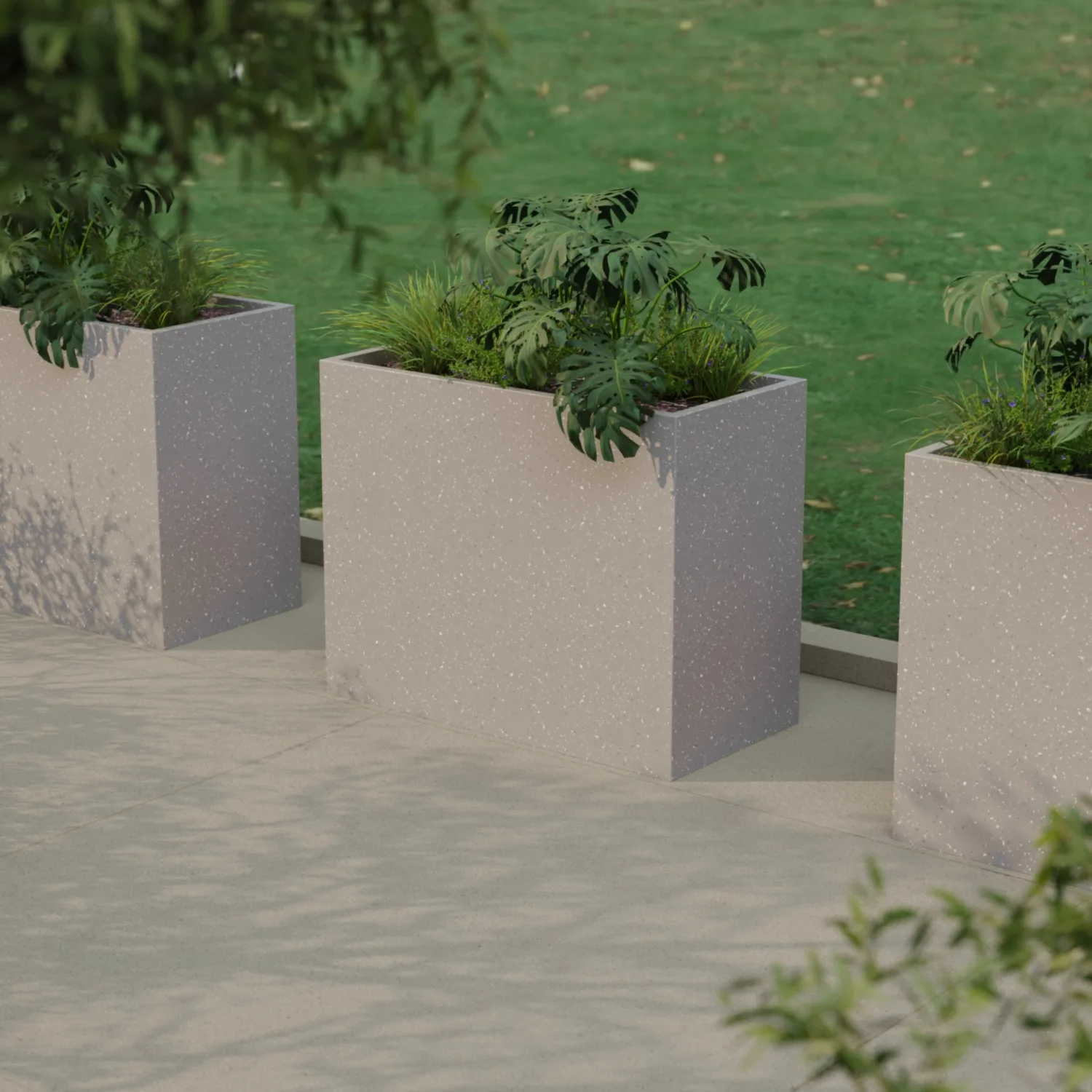 Vertical Floor Planter 50×100×80 in Light Grey Terrazzo Composite