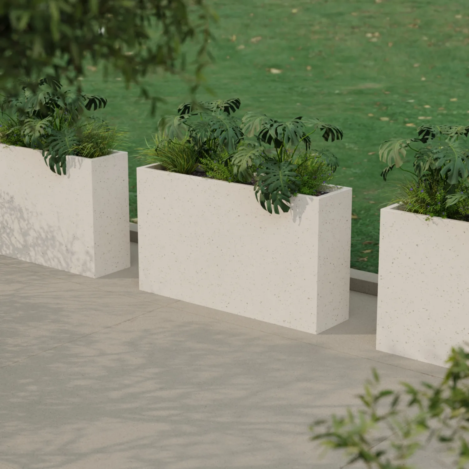 Вертикальное напольное кашпо из стеклопластика 30x120x70 Белый Терраццо