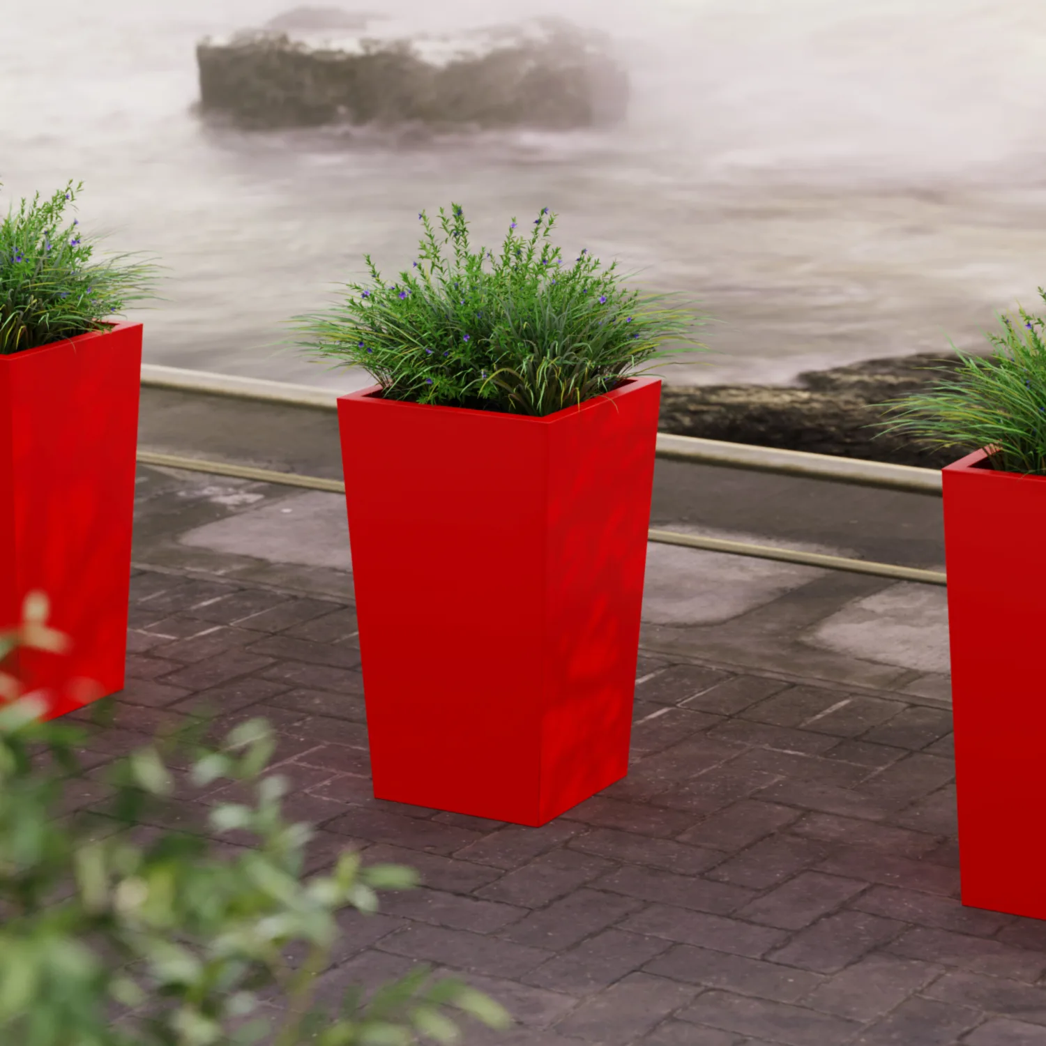 Fiberglass Floor Cone Planter 40x40x70 cm, Red