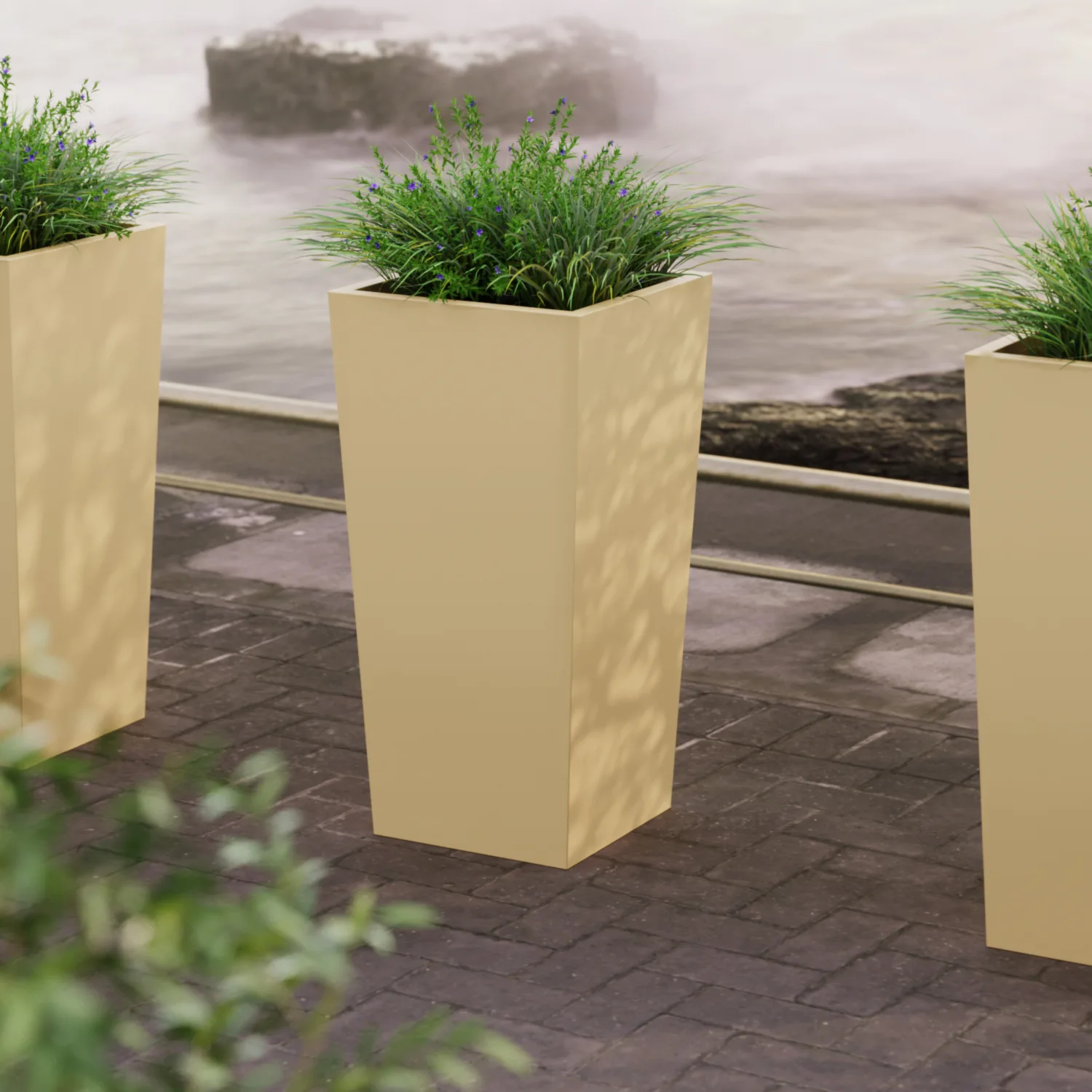 Конусное напольное кашпо из стеклопластика 45x45x80, цвет слоновая кость