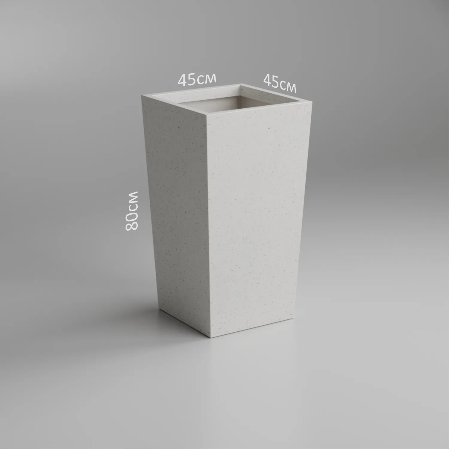 Конусное напольное кашпо из стеклопластика 45x45x80 светло-серый терраццо