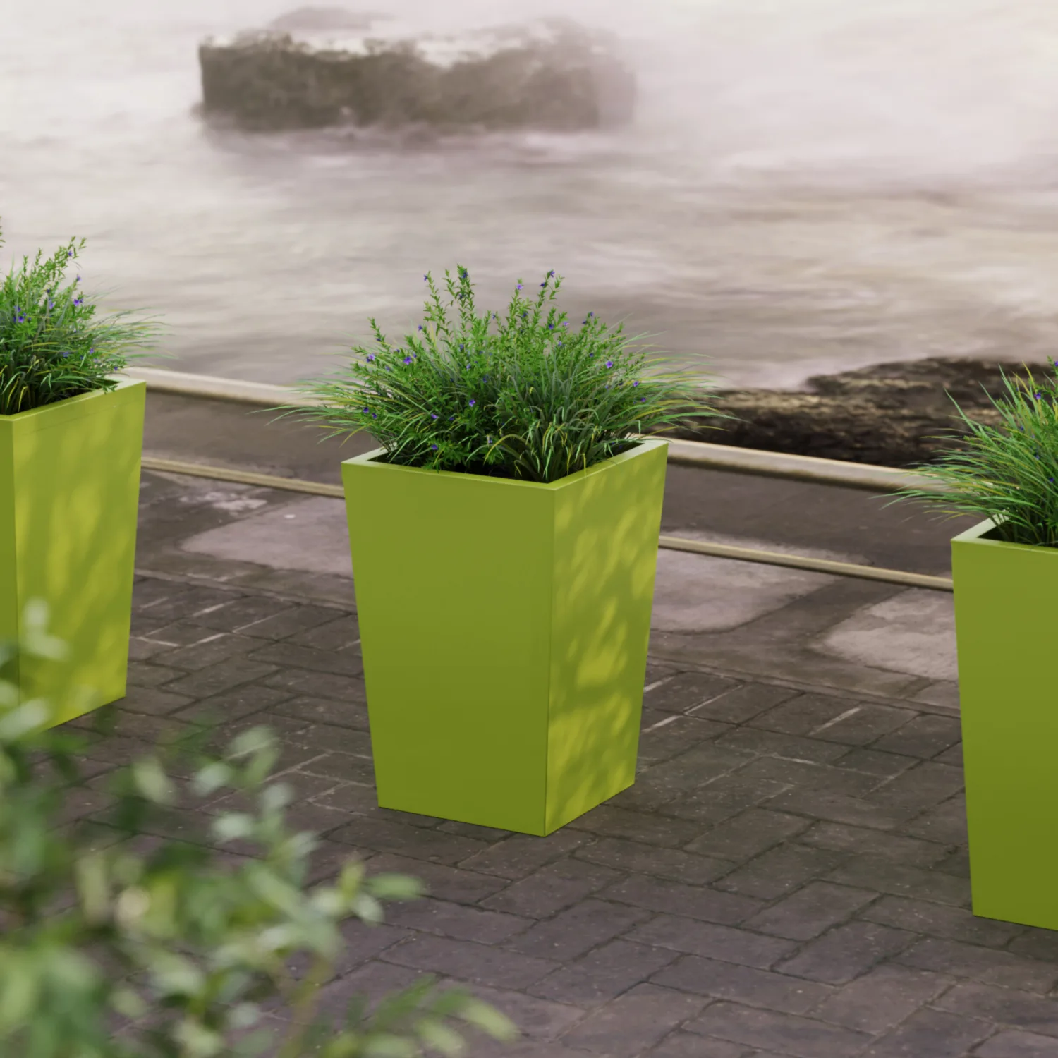 Конусное напольное кашпо из стеклопластика 40x40x60 зелёный RAL 6021