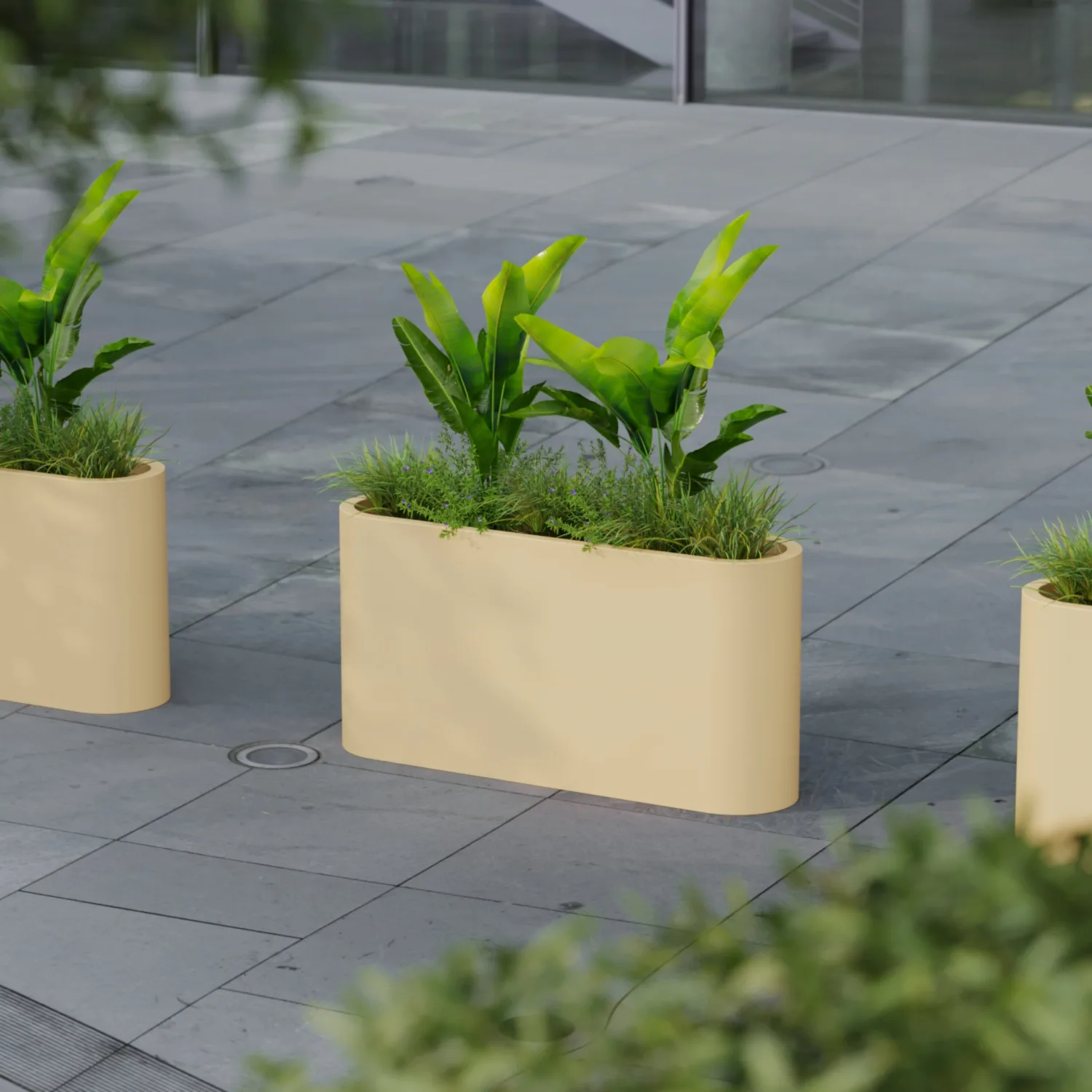 Radian Rectangular Floor Planters Fiberglass 25x100x50 Ivory
