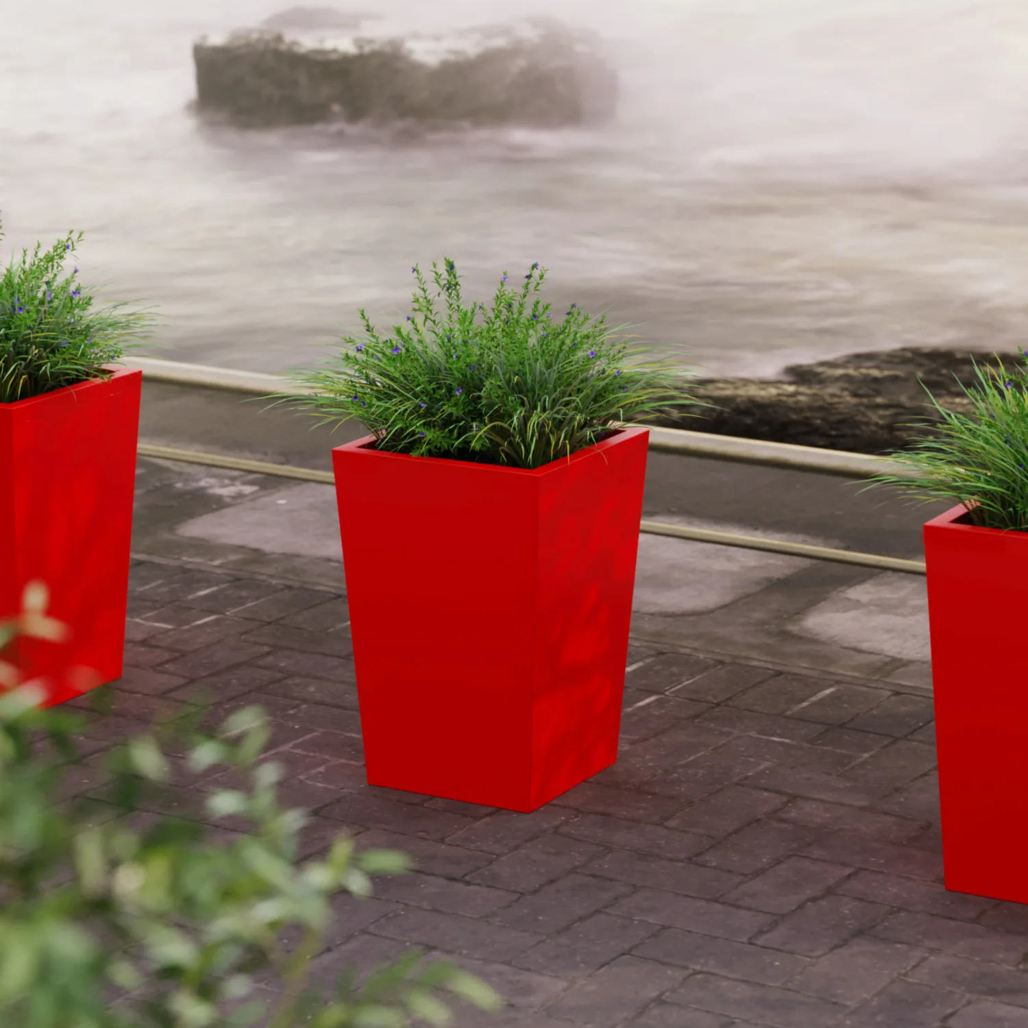 Fiberglass Floor Planter Cone 40x40x60 cm, Red RAL 3000