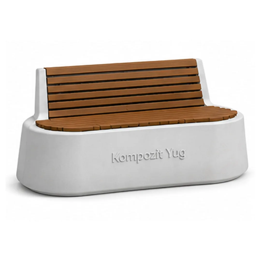 Polygonal Bench with Backrest Made of Fiberglass