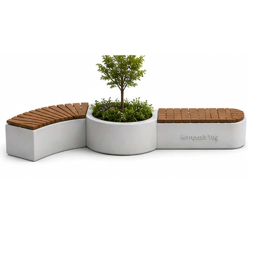 Modular Bench with Backrest and Planter from Composite